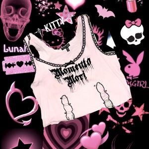 Crop top runs small xl current mood crop top tank top with pins + bows and pink